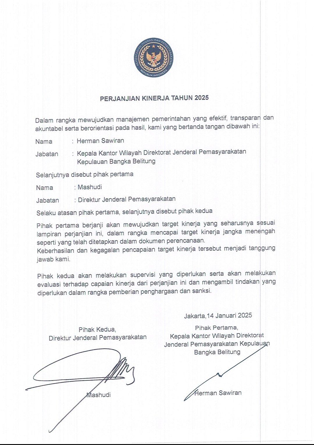 Perjanjian Kinerja Tahun 2025